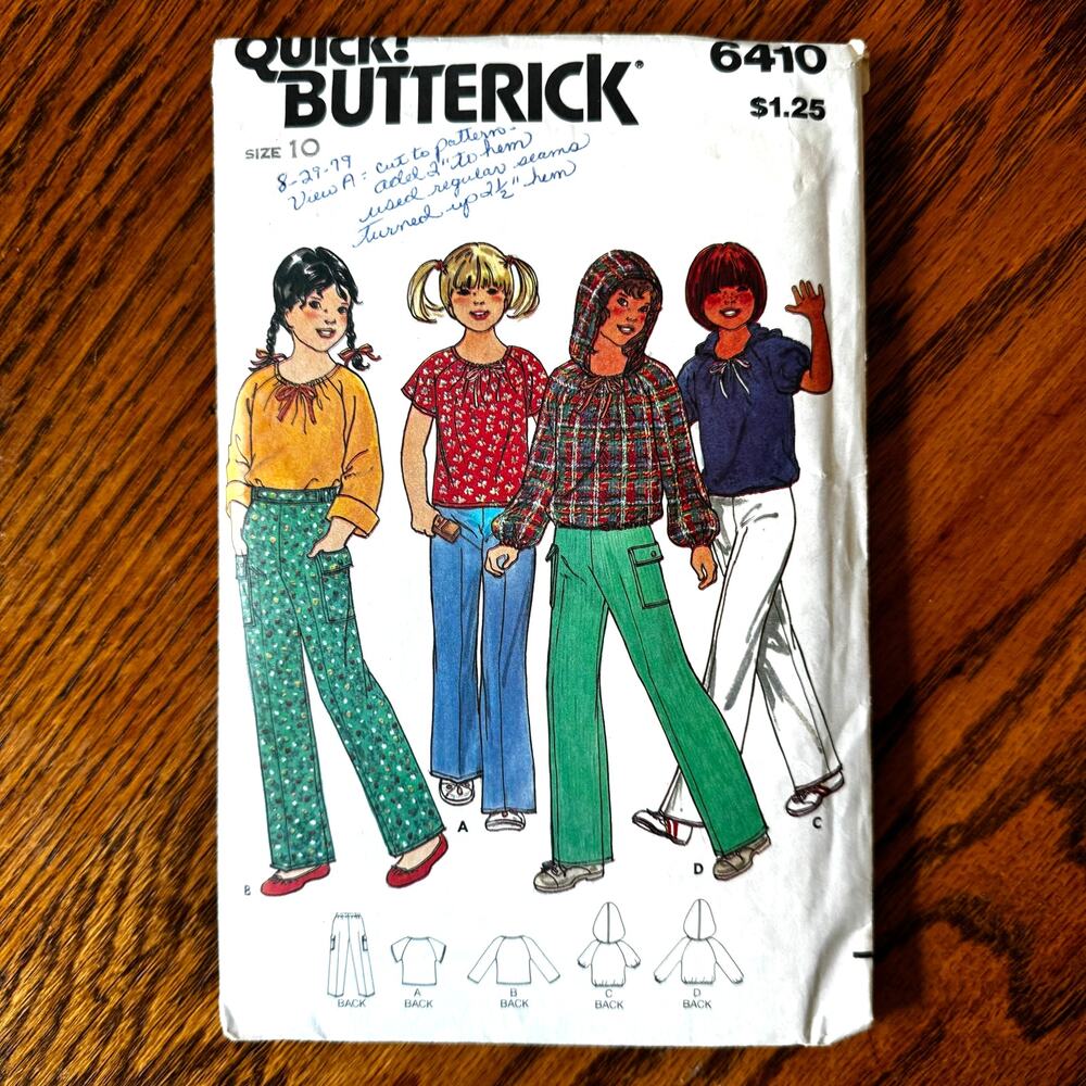 UNCUT Vintage 1970s Butterick 6410 Sewing Pattern Sz XXS - XS Top Pant Hoodie